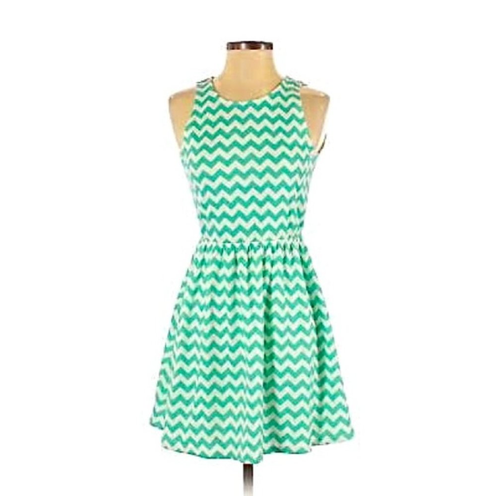 Turquoise Chevron Pattern Mini Dress